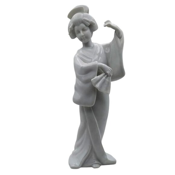 Vintage Porcelain Traditional Geisha Girl w/ Fan Japanese Figurine Blanc de Chen - Picture 1 of 6